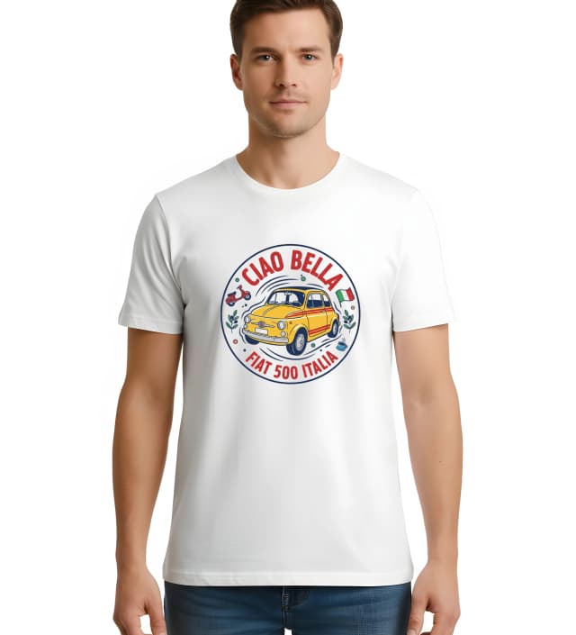 Pánské tričko Ciao Bella Retro Fiat 500 Z Itálie Káva Vespa A Slunce