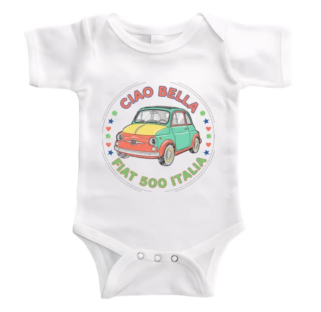 Dětské body Barevná Retro Láska Fiat 500 Italia Ciao Bella Dobrodružství Ulicemi